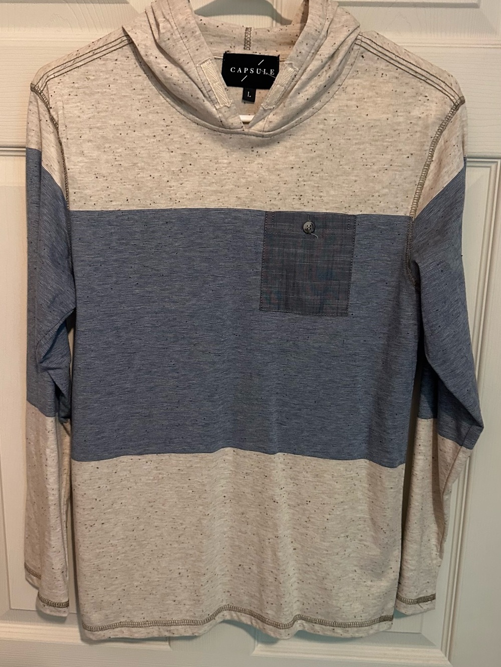 Capsule Kids' Long Sleeve Hooded Shirt - Blue & Cream Stripe